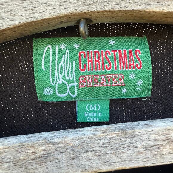 Ugly Christmas Sweater Tree Rex Dinosaur Fair Isle Black Green MEDIUM - Picture 3 of 8